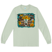 Matcha longhorn bull skull western turquoise background Long Sleeve Tee - Artiststas