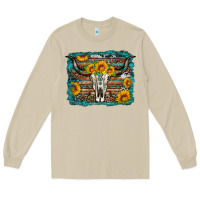 Mushroom longhorn bull skull western turquoise background Long Sleeve Tee - Artiststas