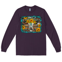 Plum longhorn bull skull western turquoise background Long Sleeve Tee - Artiststas