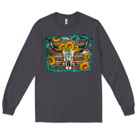 Smoke longhorn bull skull western turquoise background Long Sleeve Tee - Artiststas