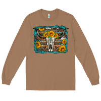 Toasted Coconut longhorn bull skull western turquoise background Long Sleeve Tee - Artiststas