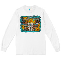 White longhorn bull skull western turquoise background Long Sleeve Tee - Artiststas