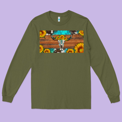Longhorn Bull Skull License Plate Long Sleeve Tee Designed By Artiststas