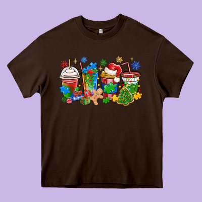 Autism Awareness Christmas Coffee Heavy Core Tee Designed By Maliassmallbusiness