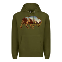 Army Green Bison Silhouette Desert Landscape Premium Hoodie - Bettercallsaul
