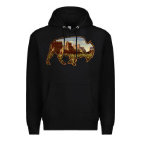 Black Bison Silhouette Desert Landscape Premium Hoodie - Bettercallsaul