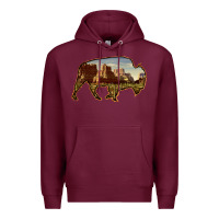 Burgundy Bison Silhouette Desert Landscape Premium Hoodie - Bettercallsaul