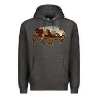 Charcoal Heather Bison Silhouette Desert Landscape Premium Hoodie - Bettercallsaul