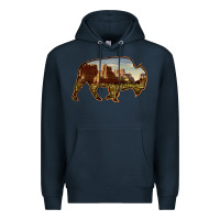 Navy Bison Silhouette Desert Landscape Premium Hoodie - Bettercallsaul