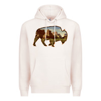 Pale Pink Bison Silhouette Desert Landscape Premium Hoodie - Bettercallsaul