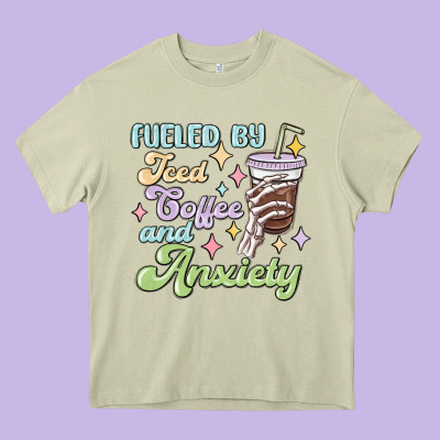 Fueled By Iced Coffee And Anxiety Heavy Core Tee Designed By Maliassmallbusiness