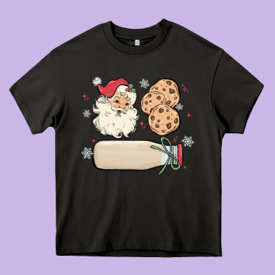 Custom Milk And Cookies With Santa Heavy Core Tee Designed By Maliassmallbusiness