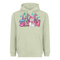 Matcha let it snow pink christmas snowman Heavyweight Hoodie - MaliasSmallBusiness