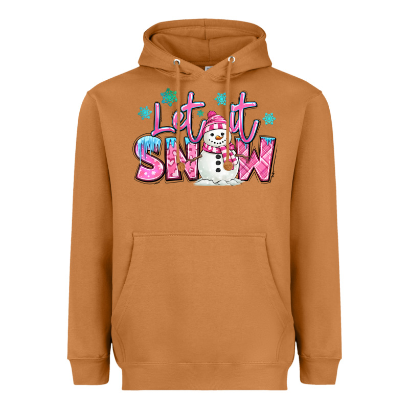 Let It Snow Pink Christmas Snowman Heavyweight Hoodie by MaliasSmallBusiness | Teevron