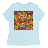 Baby Blue pumpkin plaid sunflower seamless Ladies Tee - AdoDesignShop