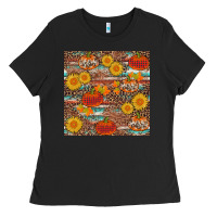 Black pumpkin plaid sunflower seamless Ladies Tee - AdoDesignShop