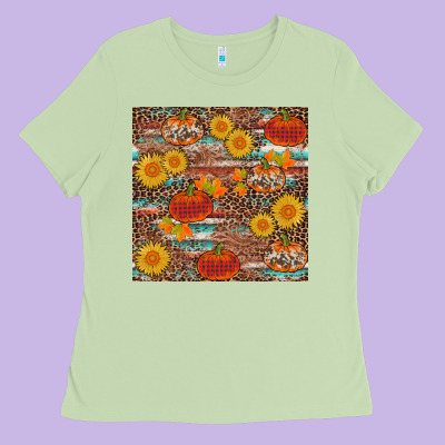 Pumpkin Plaid Sunflower Seamless Ladies Tee Designed By Adodesignshop