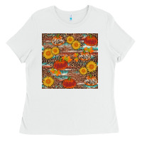 White pumpkin plaid sunflower seamless Ladies Tee - AdoDesignShop