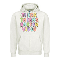 Oatmeal Heather thicks thighs easter vibes Zipper Hoodie - MaliasSmallBusiness