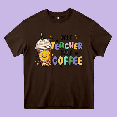Half Teacher Half Coffee Heavy Core Tee Designed By Maliassmallbusiness