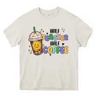 Cream half teacher half coffee Heavy Core Tee - MaliasSmallBusiness