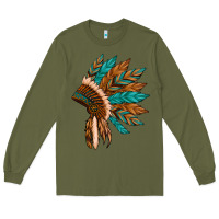 Army Green native american indian headdress Long Sleeve Tee - Artiststas