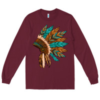 Burgundy native american indian headdress Long Sleeve Tee - Artiststas