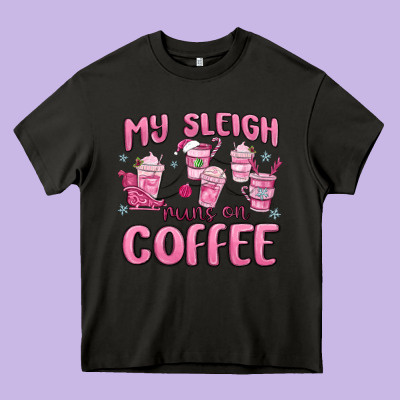 My Sleigh Runs On Coffee Heavy Core Tee Designed By Maliassmallbusiness
