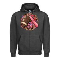 Charcoal Heather breast cancer ribbon and american football Zipper Hoodie - MaliasSmallBusiness