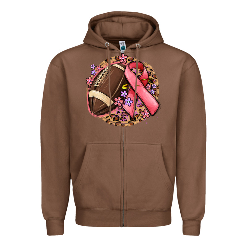 Breast Cancer Ribbon And American Football Zipper Hoodie by MaliasSmallBusiness | Teevron