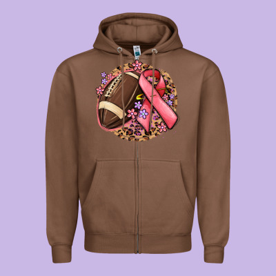 Breast Cancer Ribbon And American Football Zipper Hoodie Designed By Maliassmallbusiness