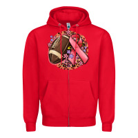 Red breast cancer ribbon and american football Zipper Hoodie - MaliasSmallBusiness