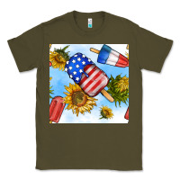 Army Green 4th of july sunflowers ice cream seamless pattern Classic Tee - BundleAndBundleShop