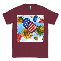 Burgundy 4th of july sunflowers ice cream seamless pattern Classic Tee - BundleAndBundleShop