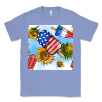 Colony Blue 4th of july sunflowers ice cream seamless pattern Classic Tee - BundleAndBundleShop