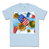 Dusty Blue 4th of july sunflowers ice cream seamless pattern Classic Tee - BundleAndBundleShop