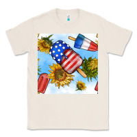 Natural 4th of july sunflowers ice cream seamless pattern Classic Tee - BundleAndBundleShop