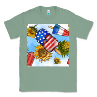 Sage 4th of july sunflowers ice cream seamless pattern Classic Tee - BundleAndBundleShop