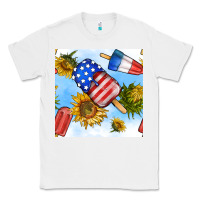 White 4th of july sunflowers ice cream seamless pattern Classic Tee - BundleAndBundleShop