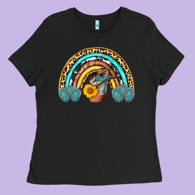 Cowboy Boots And Hat Rainbow Ladies Tee Designed By Adodesignshop