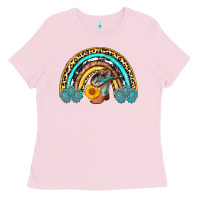 Bubblegum Pink cowboy boots and hat rainbow Ladies Tee - AdoDesignShop
