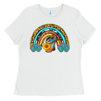 White cowboy boots and hat rainbow Ladies Tee - AdoDesignShop