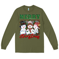 Army Green merry christmas snowman Long Sleeve Tee - AdoDesignShop
