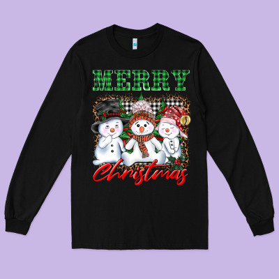 Merry Christmas Snowman Long Sleeve Tee Designed By Adodesignshop