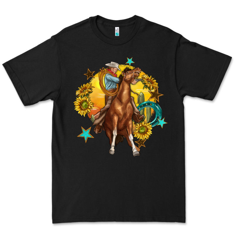 Bucking Horse With Cowboy And Sunflower Premium Tee by texasbilliewilder | Teevron