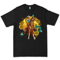 Black bucking horse with cowboy and sunflower Premium Tee - texasbilliewilder
