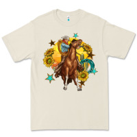 Bone bucking horse with cowboy and sunflower Premium Tee - texasbilliewilder