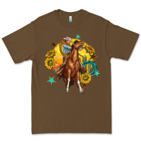 Cacao bucking horse with cowboy and sunflower Premium Tee - texasbilliewilder