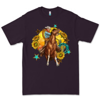 Plum bucking horse with cowboy and sunflower Premium Tee - texasbilliewilder