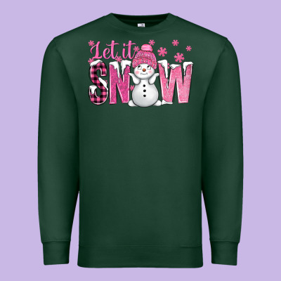 Pink Let It Snow With Cute Snowman Premium Sweatshirt Designed By Bundleandbundleshop